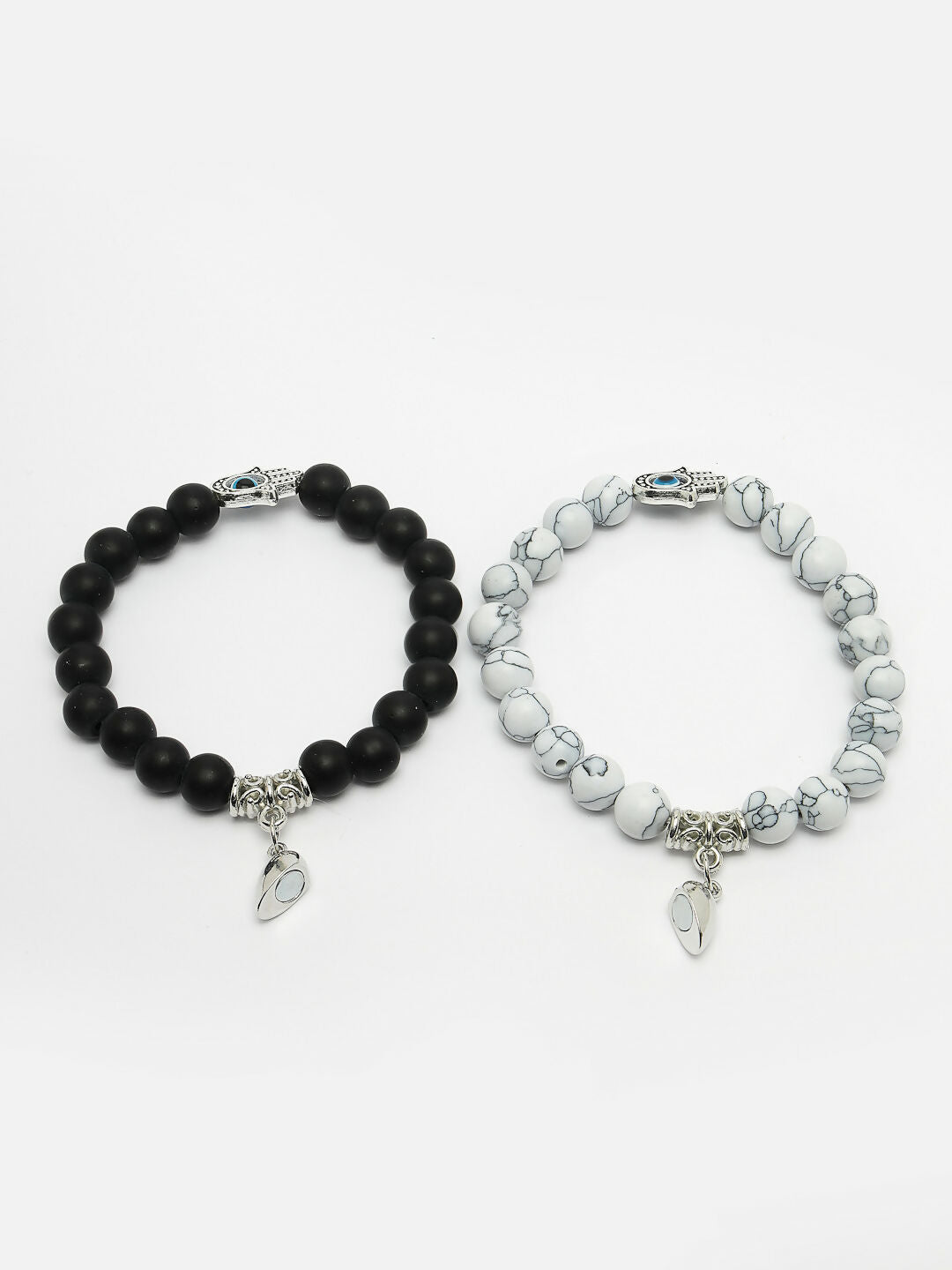 NVR Men & Women Set of 2 Black & White Marbel Crystal Bracelet | Grocsy