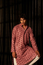 Pink viscose Chikankari Embroidery Work Men's Traditional Kurta Set - Mahotsav | Grocsy