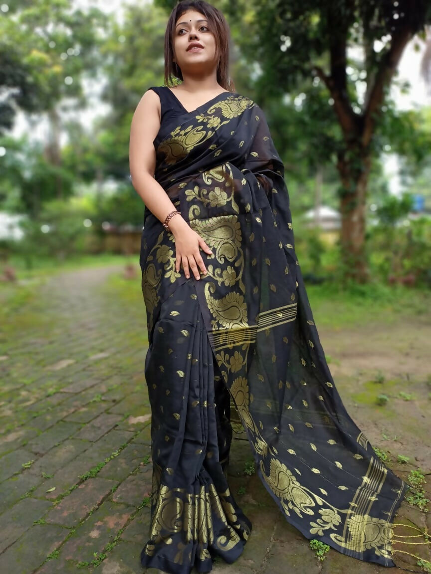 Exclusive Collection Black Beautiful Cotton Silk Saree | Grocsy