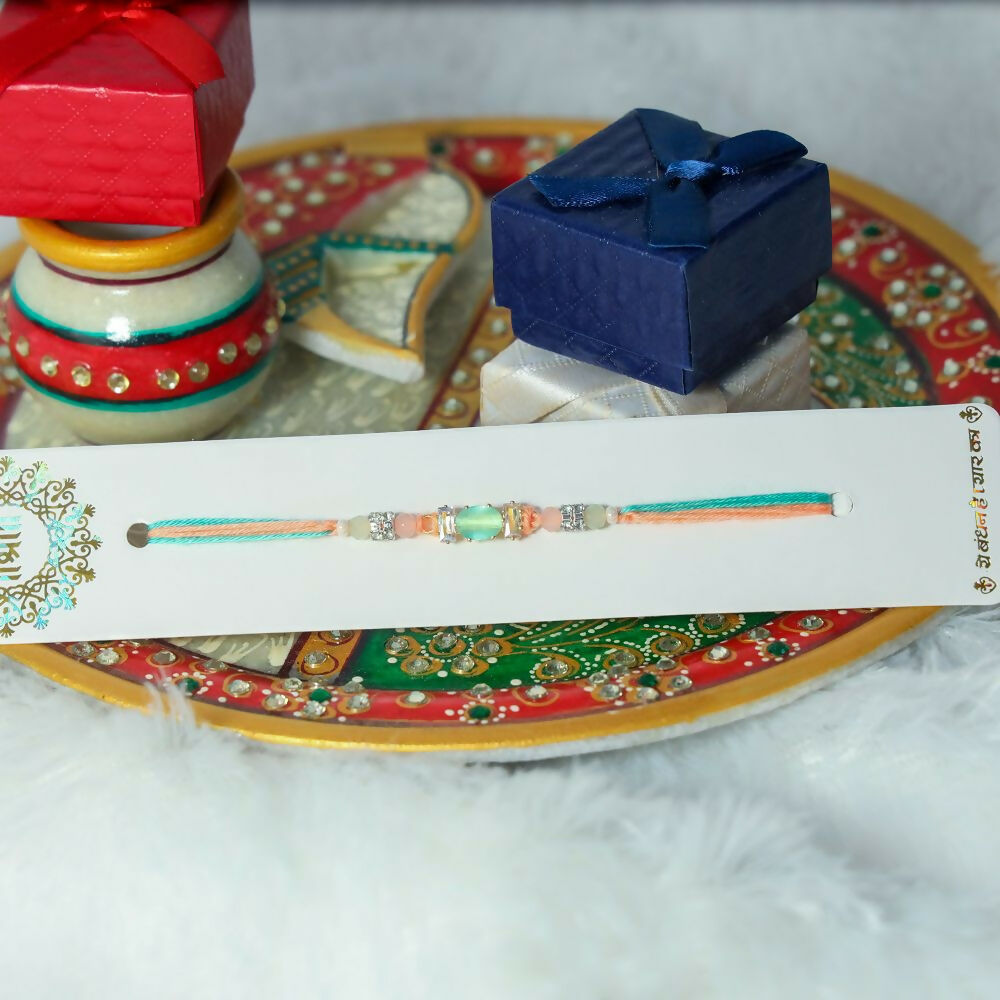 Indianvibez Ad Pink/Green Stone Pendant Design Rakhi | Grocsy