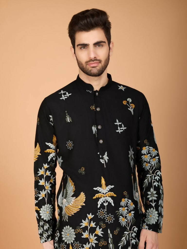 Vastranavya Exclusive Wedding Wear Viscose Rayon Thread Embroidered Work Kurta | Grocsy