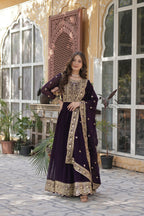 Joban Fashion Wine Georgette Sequence Embroidery Work Kurta Set | Grocsy