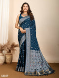 Teal Blue Soft Silk Woven Meenakari Designer Saree - Vedanti | Grocsy