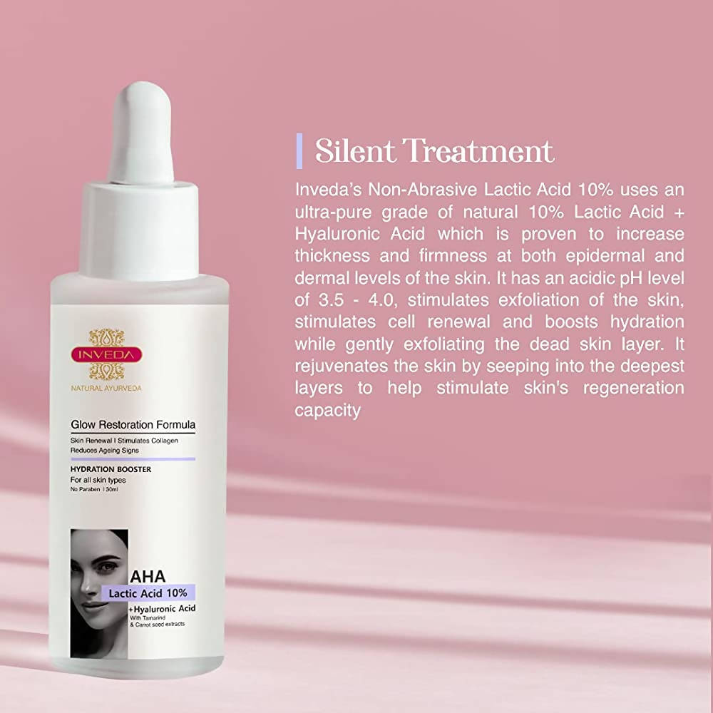 Inveda AHA Lactic Acid 10% + Hyaluronic Acid Glow Restoration Formula | Grocsy