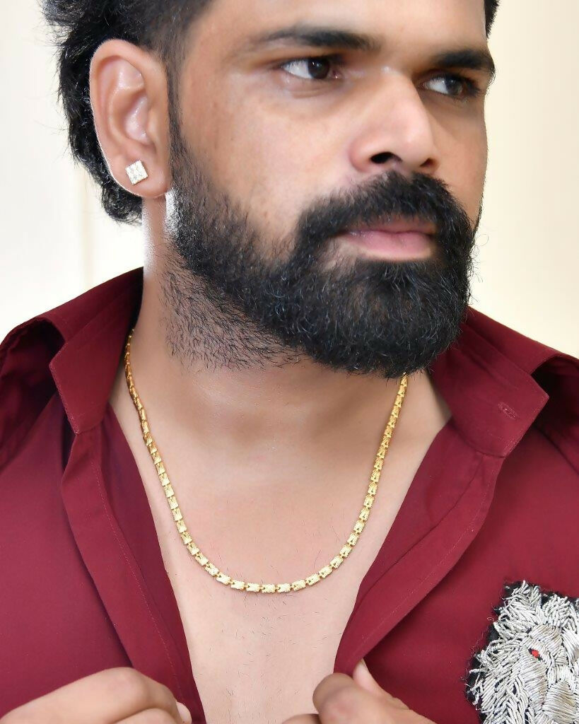 VOJ Gold-Polished Self Design Biscuit Chain For Men | Grocsy