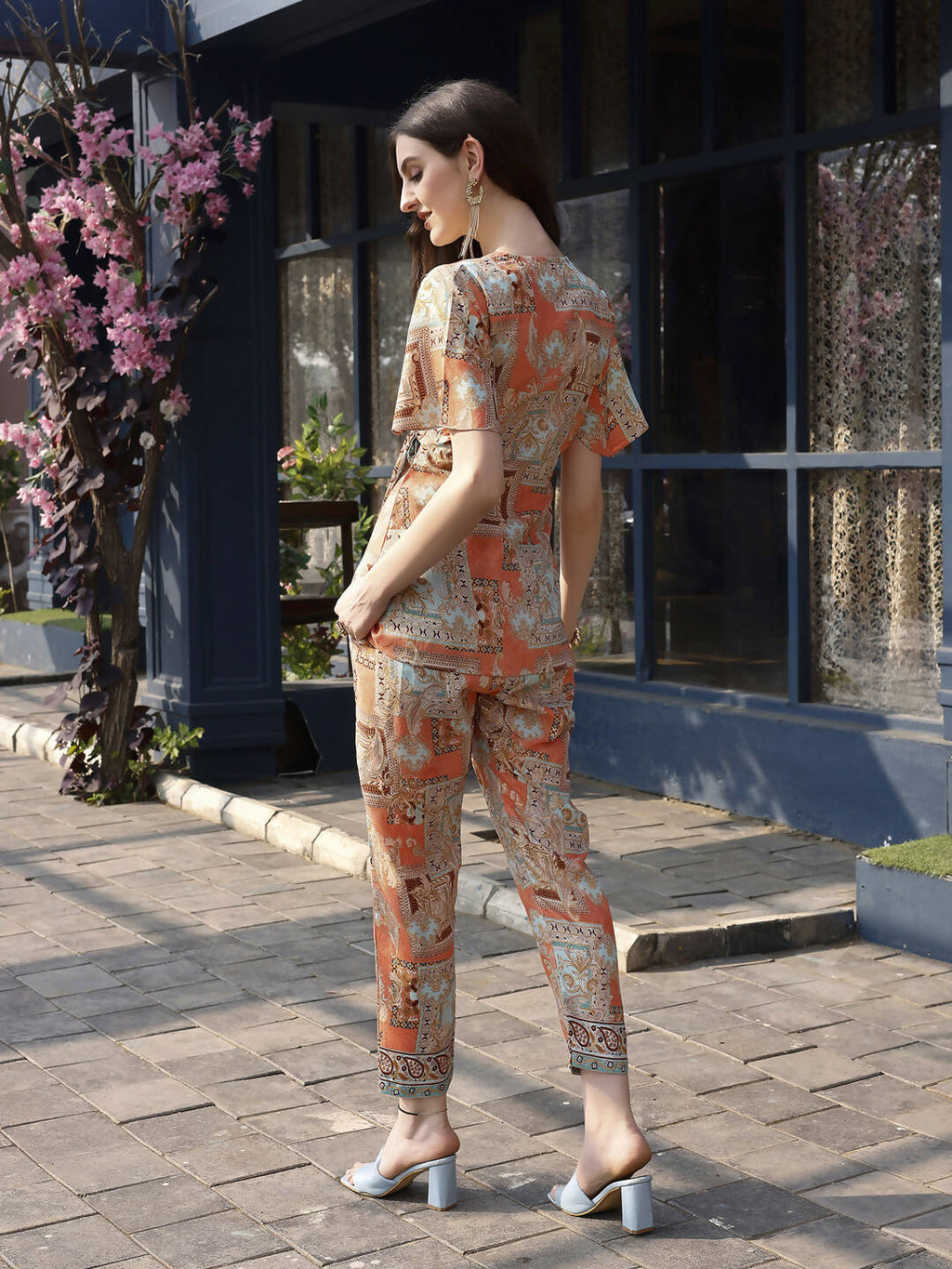 Orange Rayon Paisley Printed Top with Matching Bottom - Eesha | Grocsy