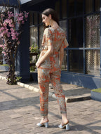 Orange Rayon Paisley Printed Top with Matching Bottom - Eesha | Grocsy