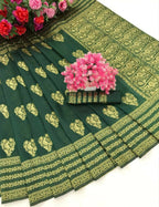 DEIANA'S Beautiful Designer Golden zari Soft Lichi Silk Saree - Green | Grocsy