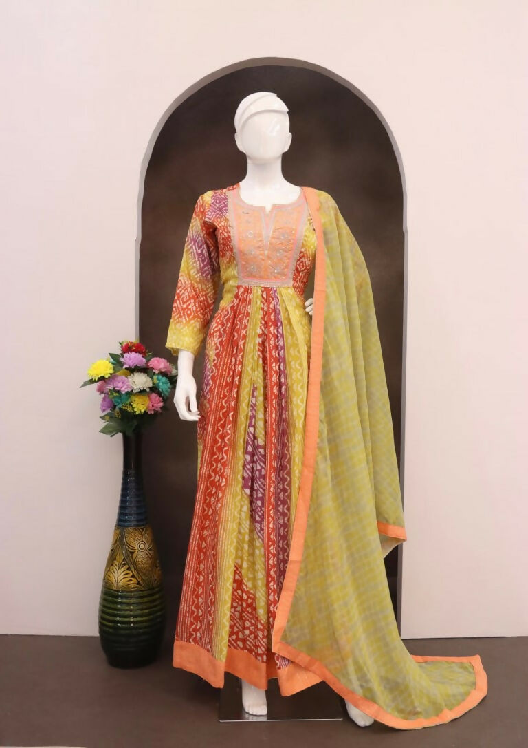 Vastranavya Red Muslin Printed Sequins Beads Work Abaya Style Anarkali Suit | Grocsy