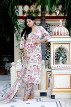 Miravan Women's Cotton Light Pink Scenic Birds And Leaf Straight Pakistani Style Suit Set | Grocsy