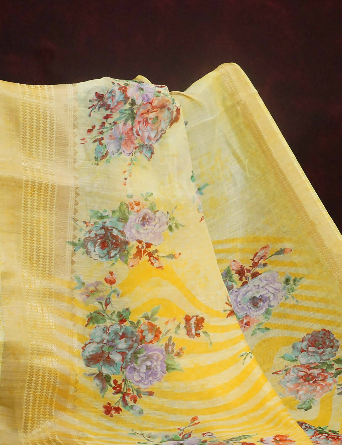 Vibrant Combination Of Light Yellow With Floral Design Semi Chanderi Saree By Gayathri Reddy Designer Studio | Grocsy