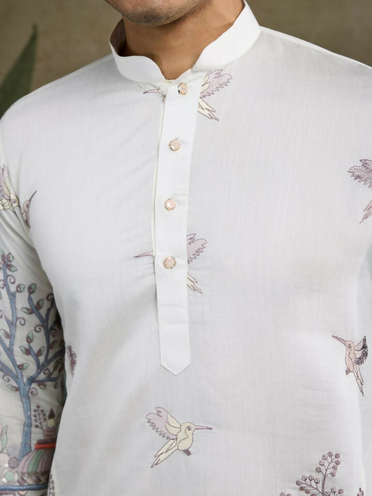 Vastranavya White Exclusive Festival Wear Viscose Silk Thread & Sequence Embroidered Work Kurta | Grocsy