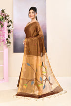 Piyari Fashion Women's Brown Embellished Tissue Jamdani Saree | Grocsy