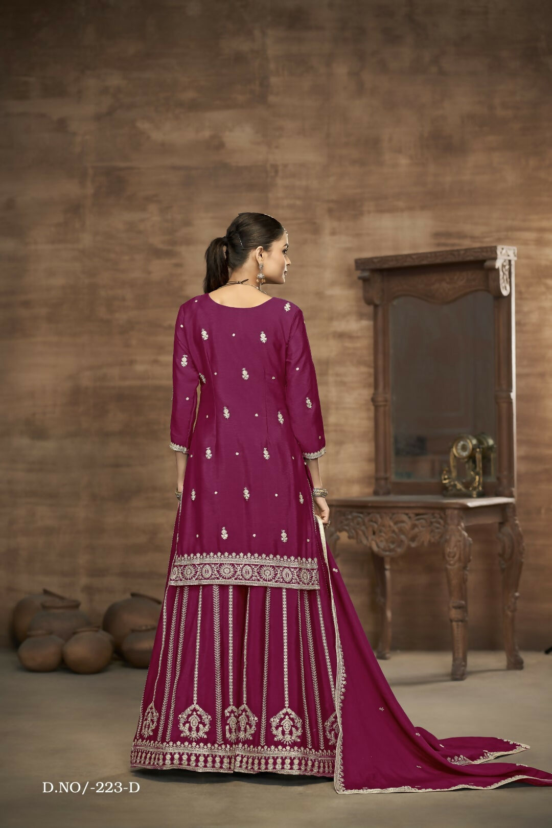 Anaita Wine Chinon Silk Embroidered Stitched Sharara Suit | Grocsy