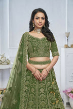 Kesar Fab Green Net Hand_Woven Lehenga | Grocsy