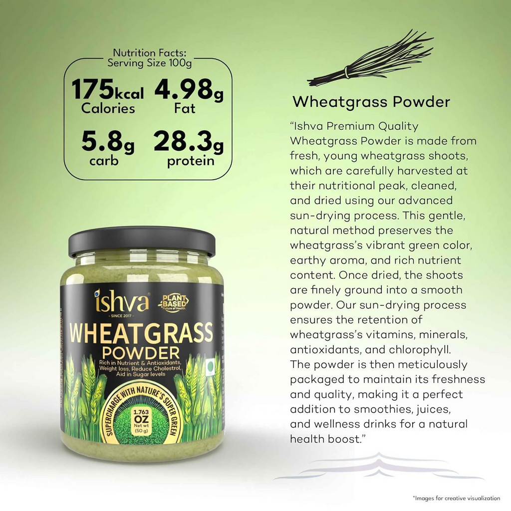 Ishva Wheatgrass Powder Pure & Natural Superfood Detoxifies, Supports Digestion & Promotes Vitality | Grocsy