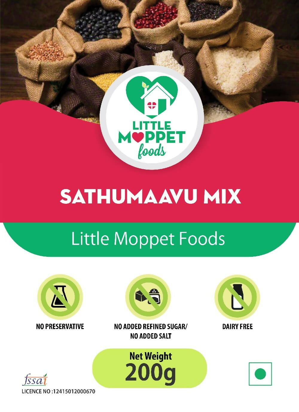 Little Moppet Foods Sathumaavu Mix for Babies - Free from Added Salt and Sugar with 13 Ingredients | Grocsy