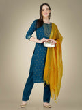 Jyoti Fashion Women's Morpich Cotton Magic Slub Embroidery & Sequence work Kurta with Trouser & Dupatta | Grocsy