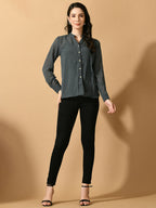Myshka Women's Grey Georgette Solid Sheer Shirt | Grocsy