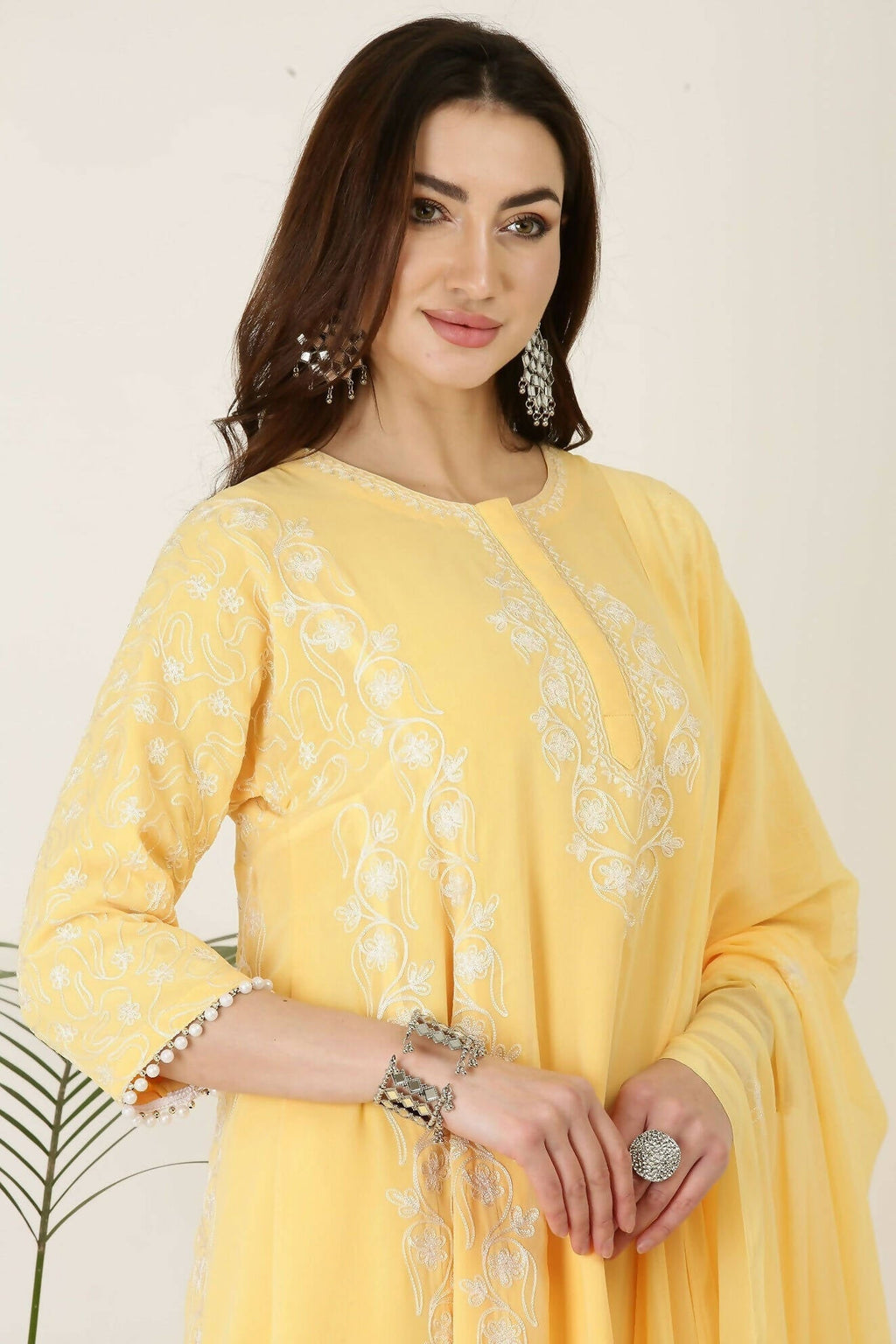Joban Fashion Yellow&White Georgette Kurta Set | Grocsy