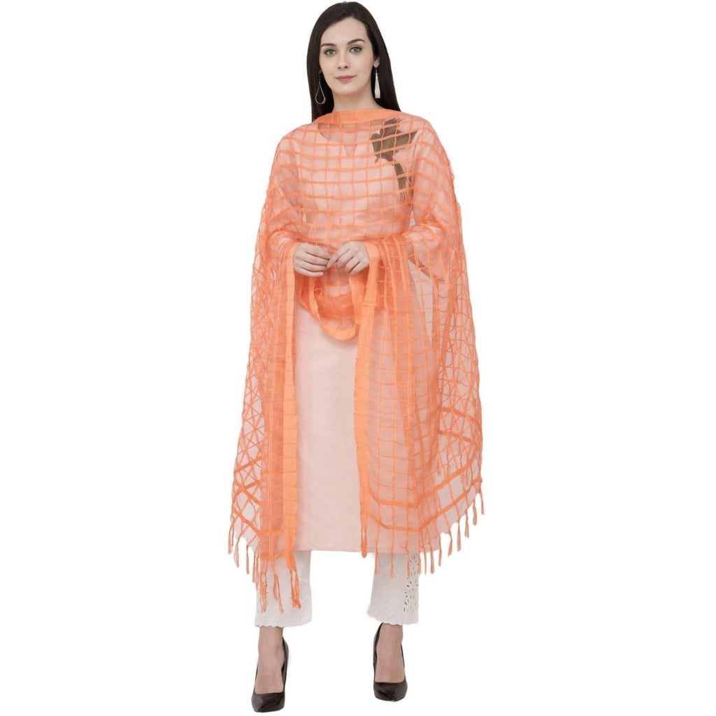 A R Silk Cotton Square Regular Dupatta Color Peach Dupatta or Chunni | Grocsy