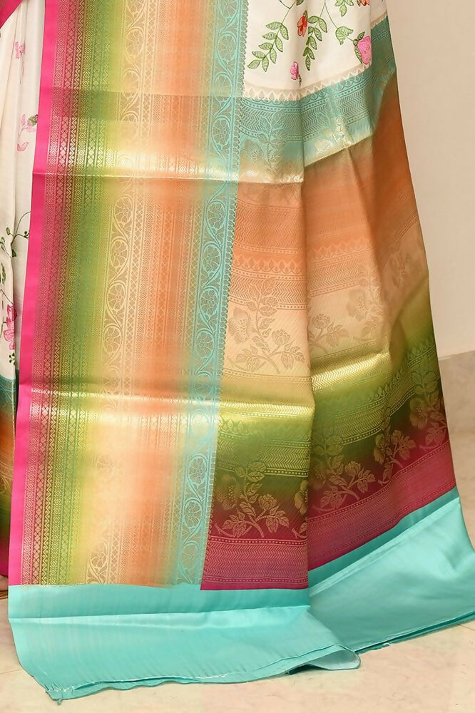 Joban Fashion Multicolor Saree Tissue Rainbow Digital Print With Embroidery | Grocsy