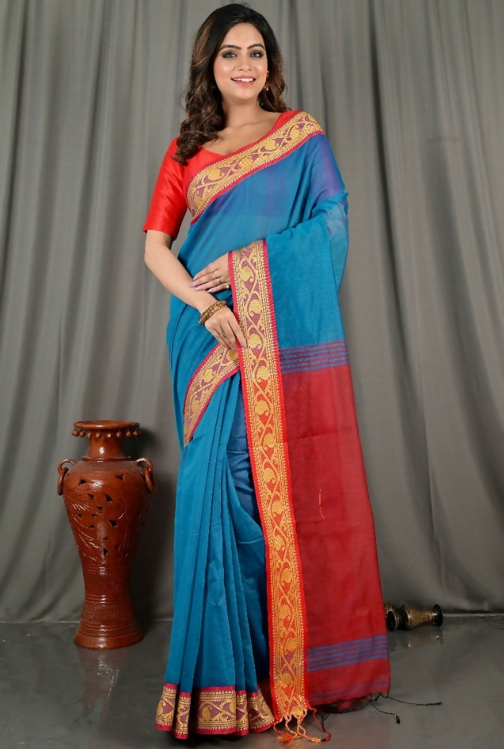 Exclusive Collection Beautiful Khadi Cotton Sky Blue Handloom Saree | Grocsy