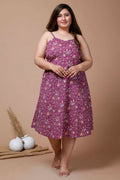Miravan Women's Plus Size Purple Floral Printed Shoulder Strap Midi Dress | Grocsy
