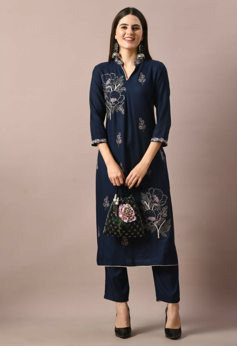 Joban Fashion Navy Cotton Rayon Kurta Set | Grocsy