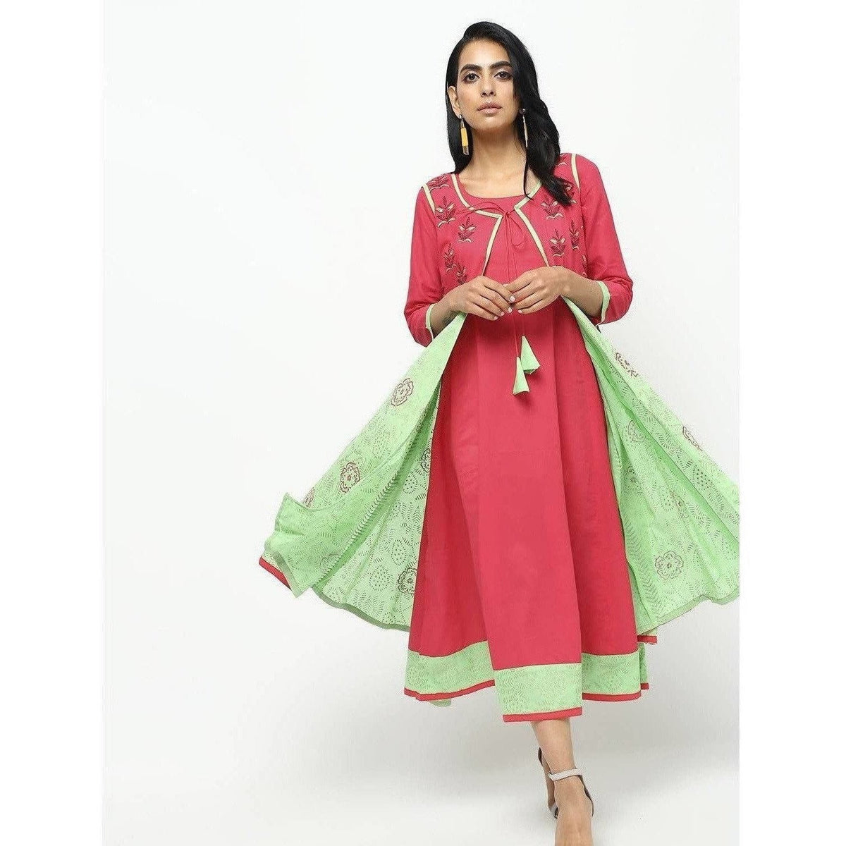 Cheera Double Layer Long Anarkali With Beautiful Block Print Design | Grocsy