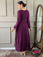 Partywear Designer Viscose Wine Stitched Suit With Dupatta - Tanisha | Grocsy