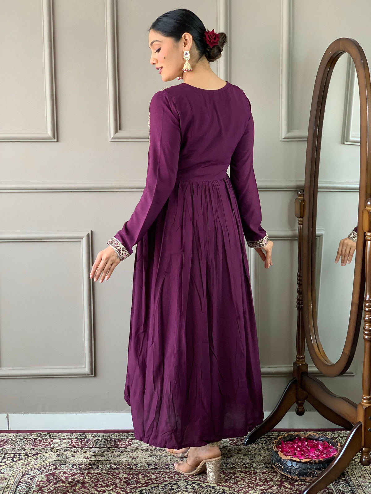 Partywear Designer Viscose Wine Stitched Suit With Dupatta - Tanisha | Grocsy