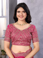 Vastranavya Pink Embroidery Work Shimmer Chiffon Saree with Unstitched Blouse | Grocsy