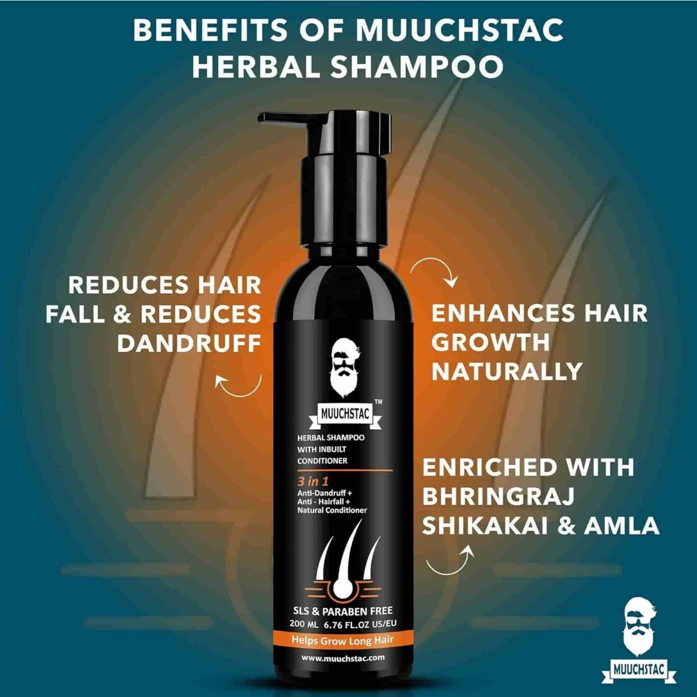 Muuchstac Herbal Shampoo With Anti-Dandruff & Anti-Hairfall Solution | Grocsy