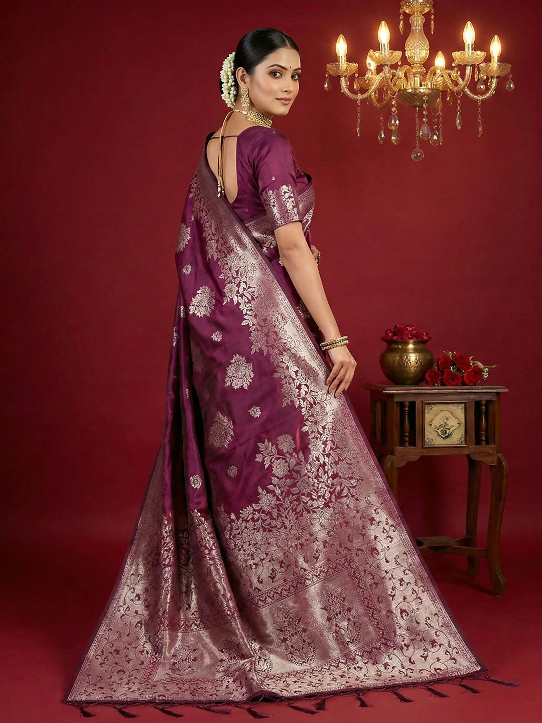 Shree Shyam Fashion Purple Silk Blend Saree | Grocsy