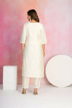 Ethnic Festive Wear Viscose Chanderi Off White Stitched Suit With Dupatta - Tanisha | Grocsy