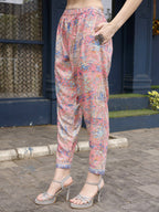 Pink Rayon Floral Printed Top with Matching Bottom - Eesha | Grocsy