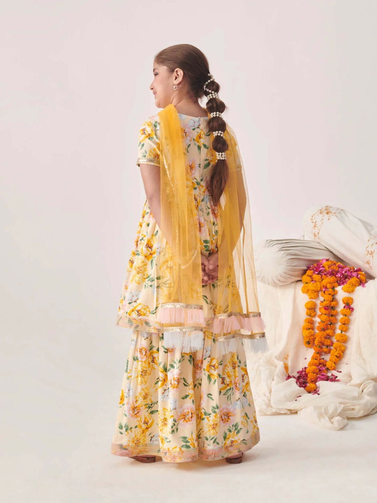 Joban Fashion Girl's White & Yellow Color Sharara Set | Grocsy