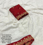 White Pure Georgette Woven Design Saree with Unstitched Blouse - A2M | Grocsy