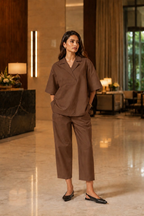 Aayaa Designer Pure Cotton Cord Set-Brown | Grocsy