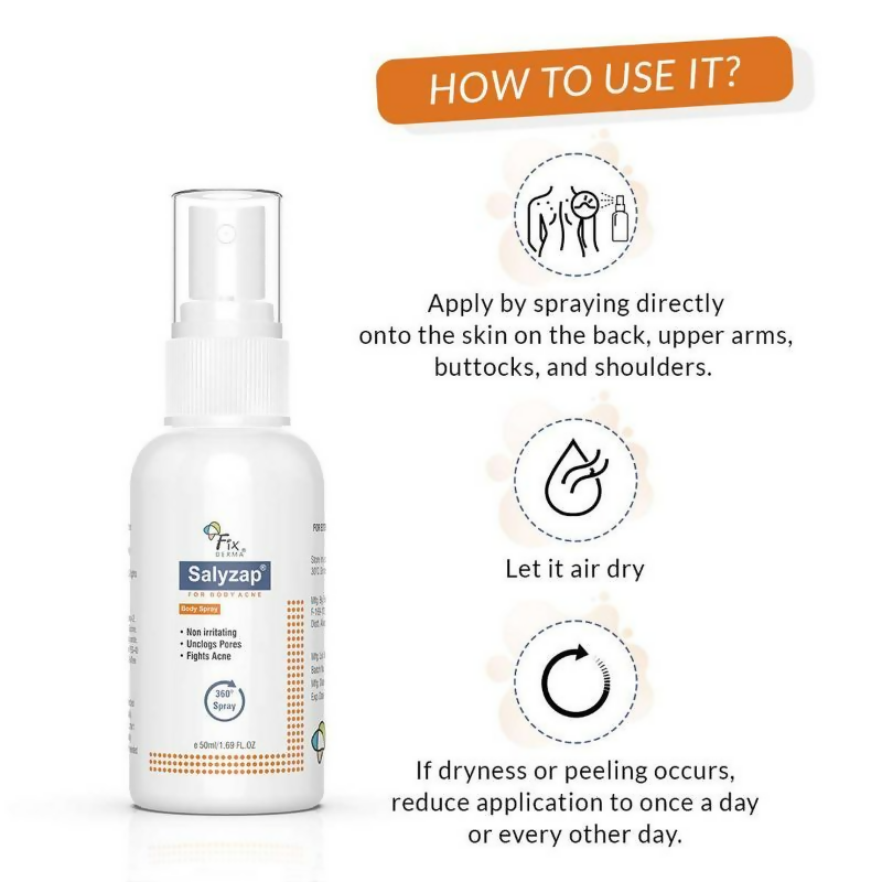 Fixderma 2% Salicylic Acid Salyzap Body Acne Spray | Grocsy