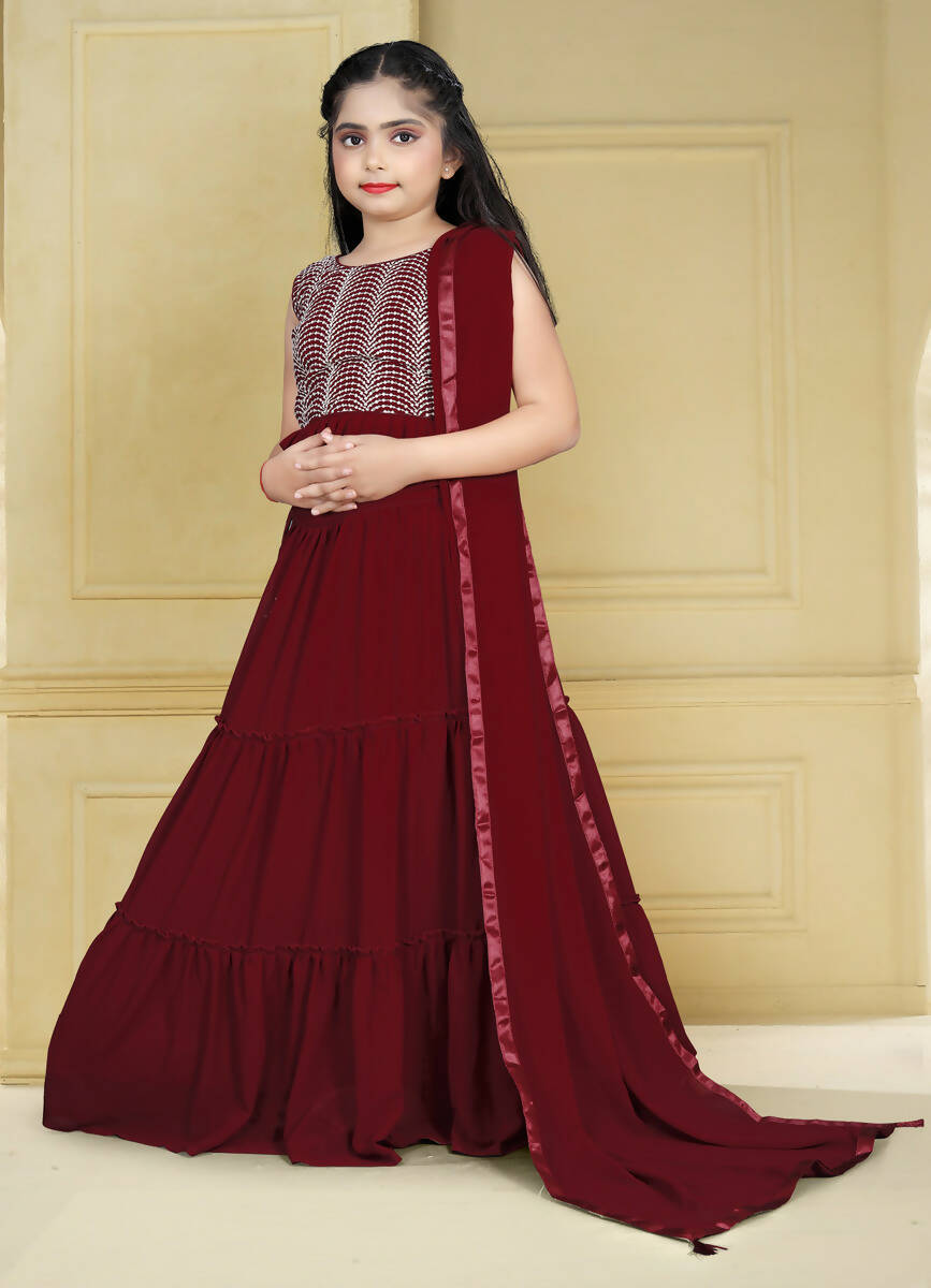 Wedding Designer Maroon Georgette Kidswear Lehenga - Aaradhna | Grocsy