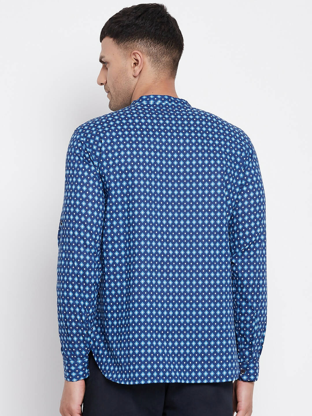 Even Apparels Blue Men's Pure Cotton Kurta With Band Collar | Grocsy