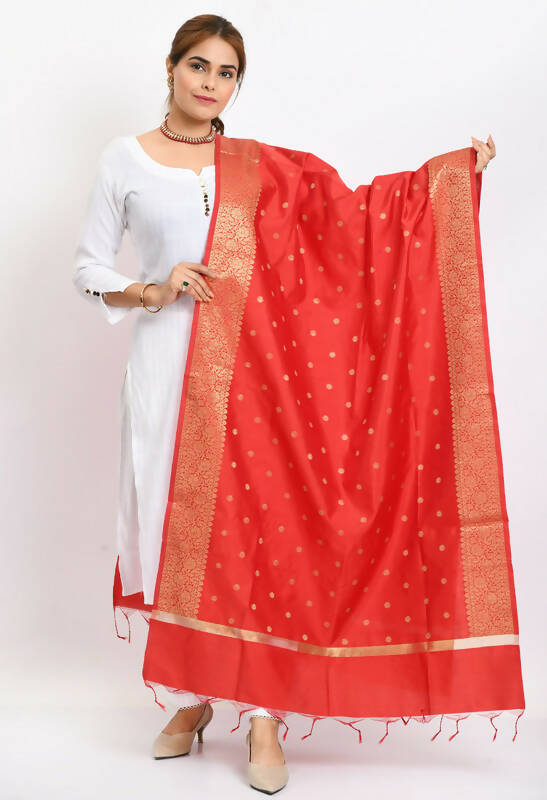 Mominos Fashion Moeza Women's Banarsi Silk Woven Design Red Dupatta | Grocsy