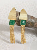 Joban Fashion Women Handcrafted Green Stone Matte Gold Earrings | Grocsy