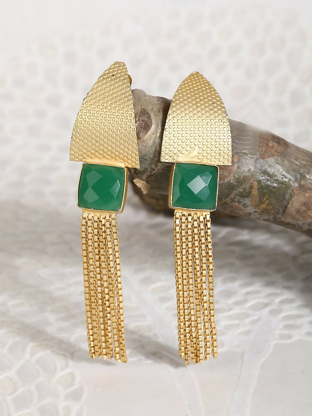 Joban Fashion Women Handcrafted Green Stone Matte Gold Earrings | Grocsy