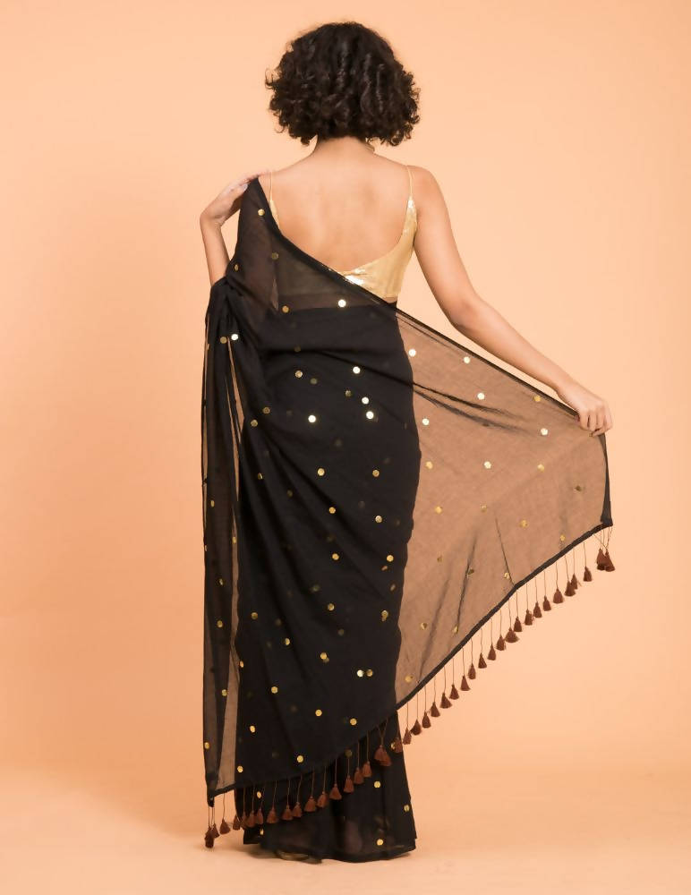 Suta Black Embellished Sequinned Pure Cotton Saree | Grocsy