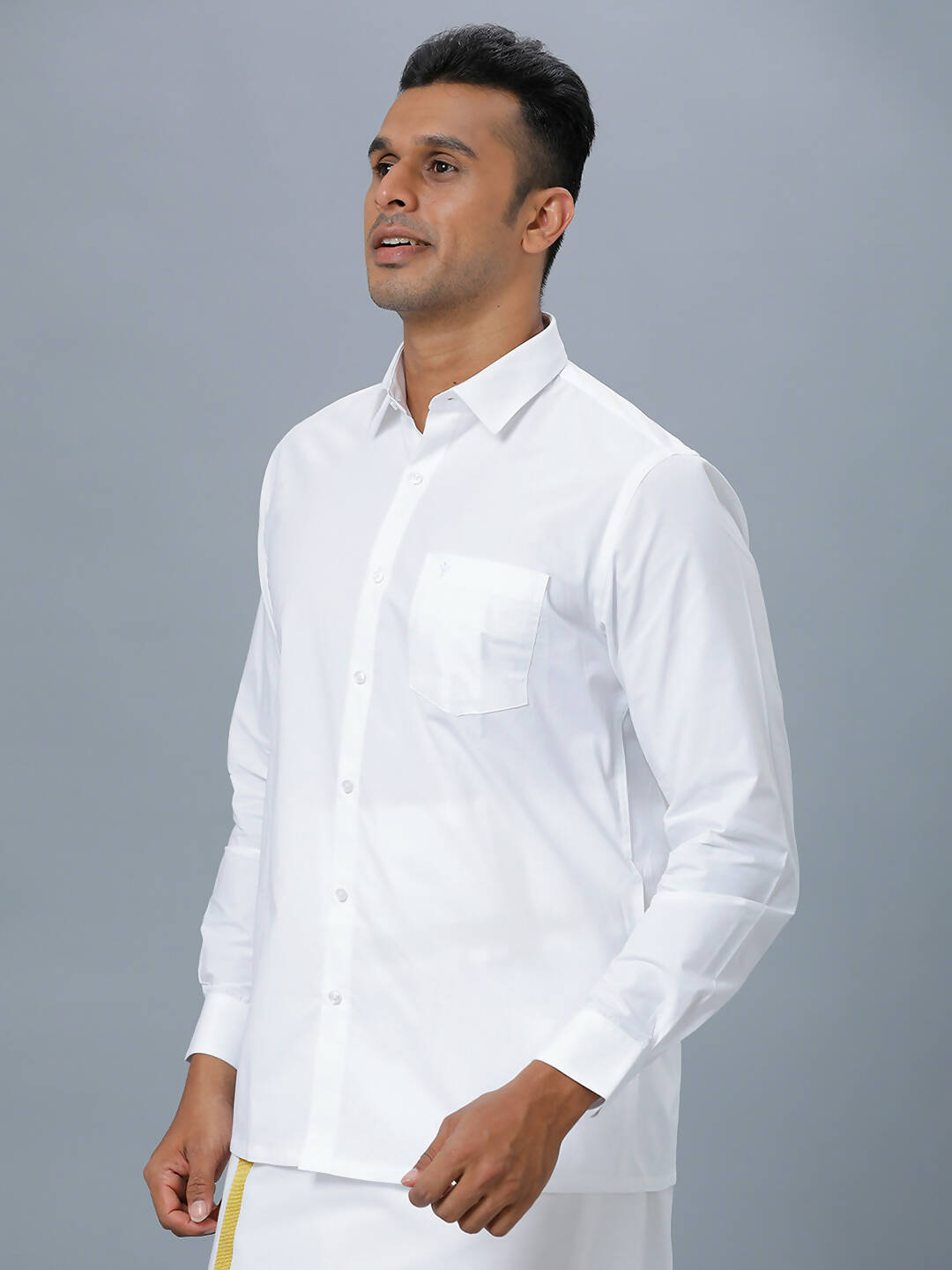 Ramraj Cotton Mens Full Sleeve Formal Poly Cotton White Shirt | Grocsy