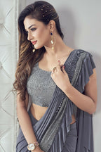 Mahotsav Women's Grey Lycra Embellished Ready To Wear Saree With Stitched Blouse | Grocsy