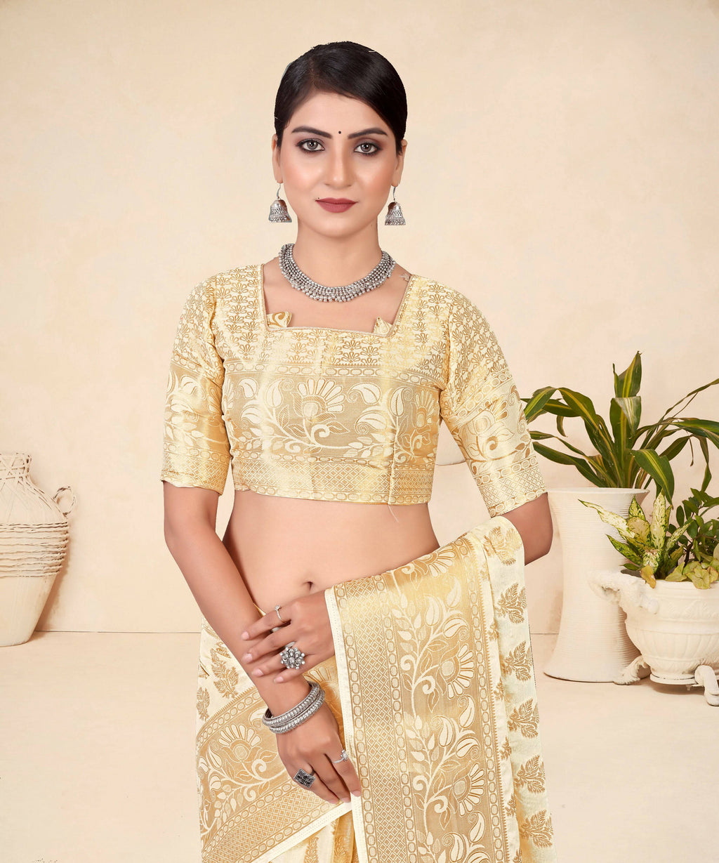 Cream Viscose Weaving Designer Saree - Vandini | Grocsy